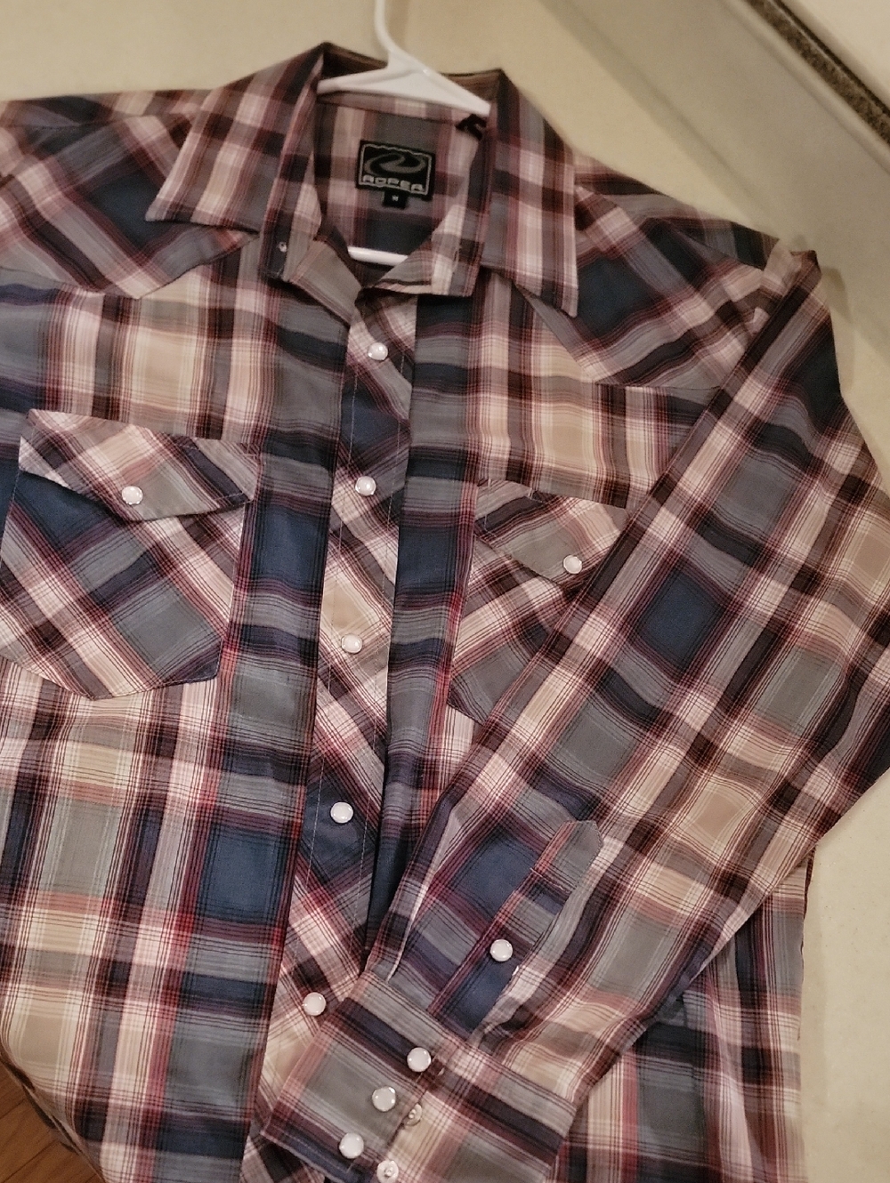 Roper Men’s Plaid Western Pearl Snap Long Sleeve Shirt in Blue, Red, Cream Mediu